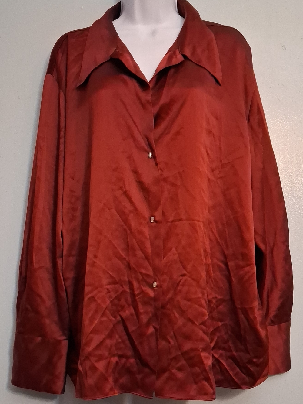 Vince. Size XXL women's 100% Silk Button-Up Blouse Long Sleeve Deep Burgundy Red